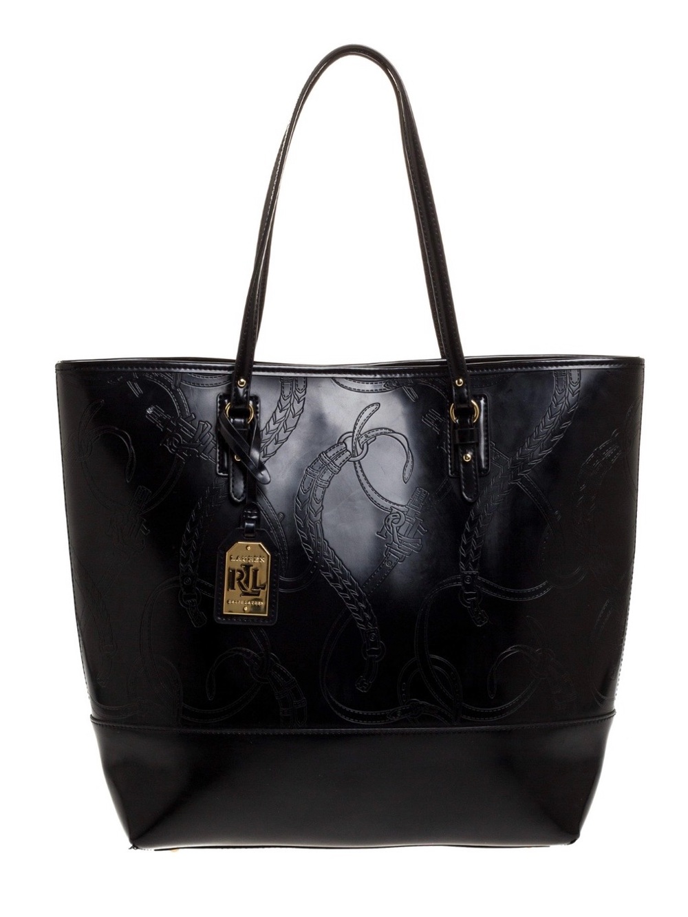Ralph Lauren Black Equestrian Embossed Leather 
Belmar Tote